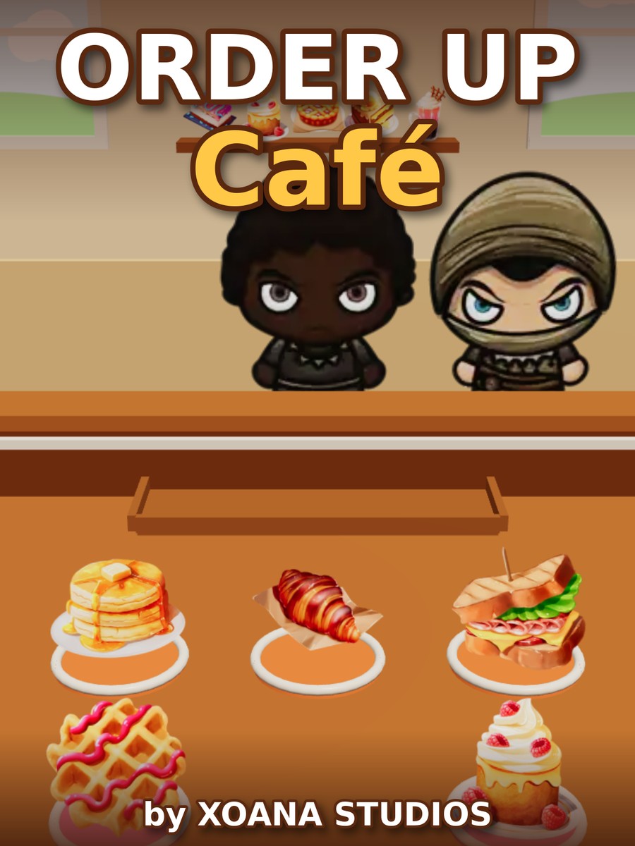 Order Up Café cover art: the Order Up Café title over two customers at the café counter, with food ready to serve