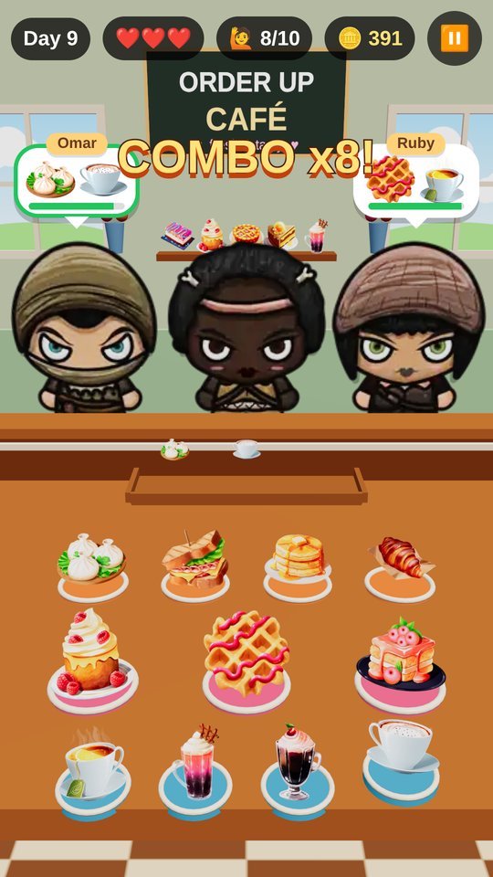 Order Up Café: a combo while serving a busy line of customers