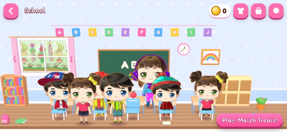 Sugarberry Lane in 3D: the Classroom, with classmates at their desks