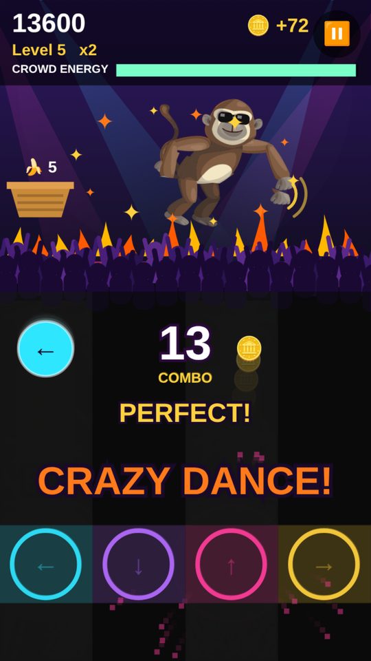 Shake It Monkey CRAZY DANCE with flames on stage, a 13 combo and a PERFECT hit