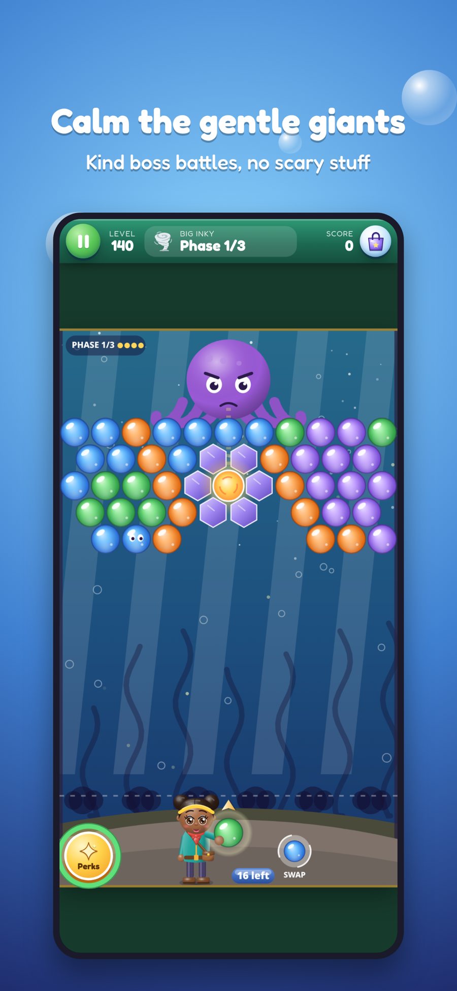 Bubblebound boss battle with a gentle giant