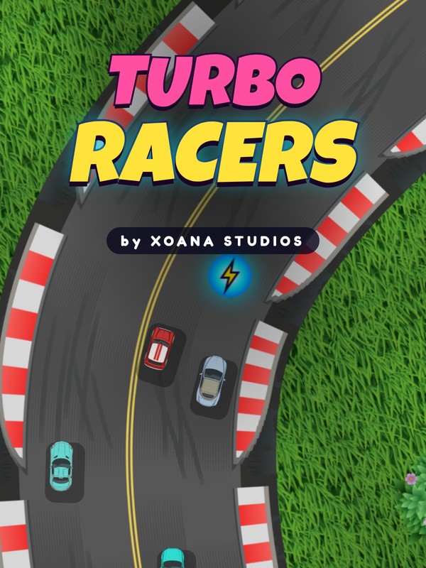 Turbo Racers key art: the Turbo Racers logo above race cars on a desert track