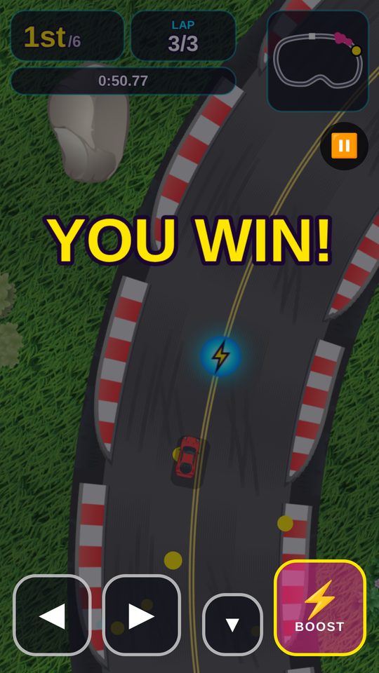 Turbo Racers: You Win! as your car crosses the line in 1st place